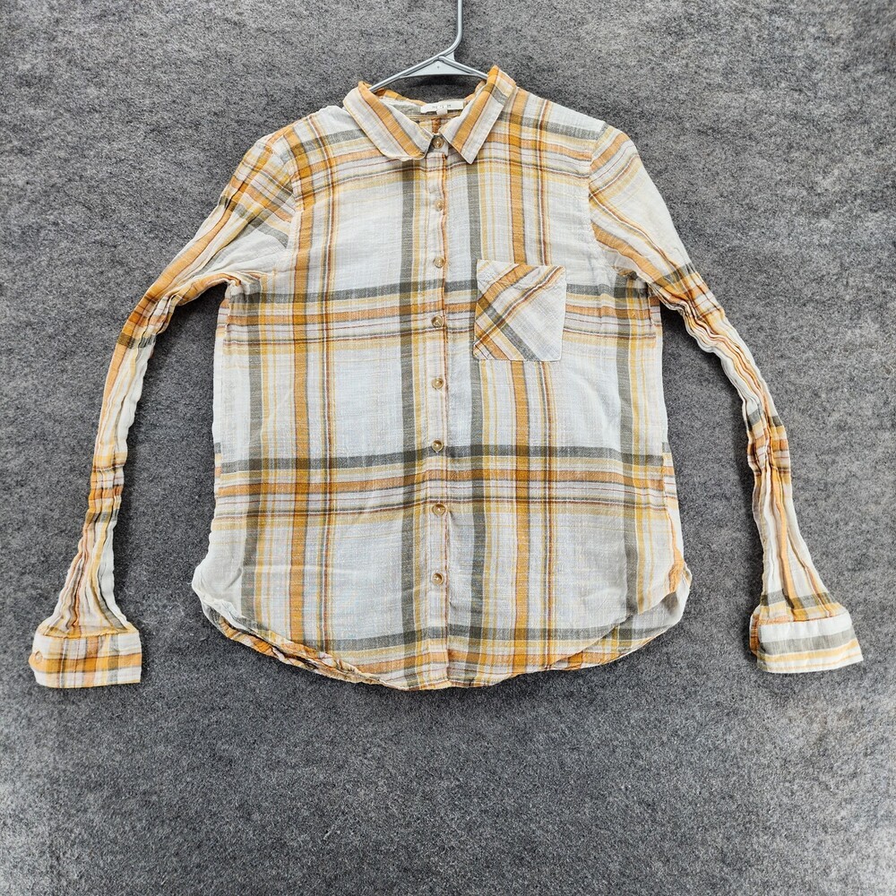 Maurices Shirt Womens Medium Button Up Long Sleeve Yellow Plaid